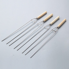 Stainless steel barbecue skewers U-shaped fork chicken wing fork barbecue fork wooden handle skewers grilling needle round skewers barbecue supplies wholesale iron skewers