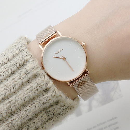 Simple invisible scale mesh belt gold fashion girls watch forest quartz watch ladies trendy watch Japanese and Korean internet celebrity