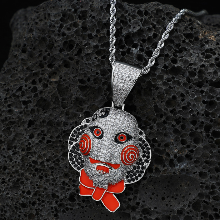 Nuevo diamante de bronce de diamante de piedra motosierra de suspensión de cadena de torsión de rap callejero personalidad hip hop collar de hombre image 8