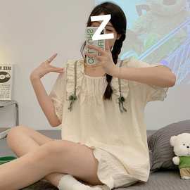 夏季韩版短袖睡衣女士2024新款简约感学生两件套装家居服
