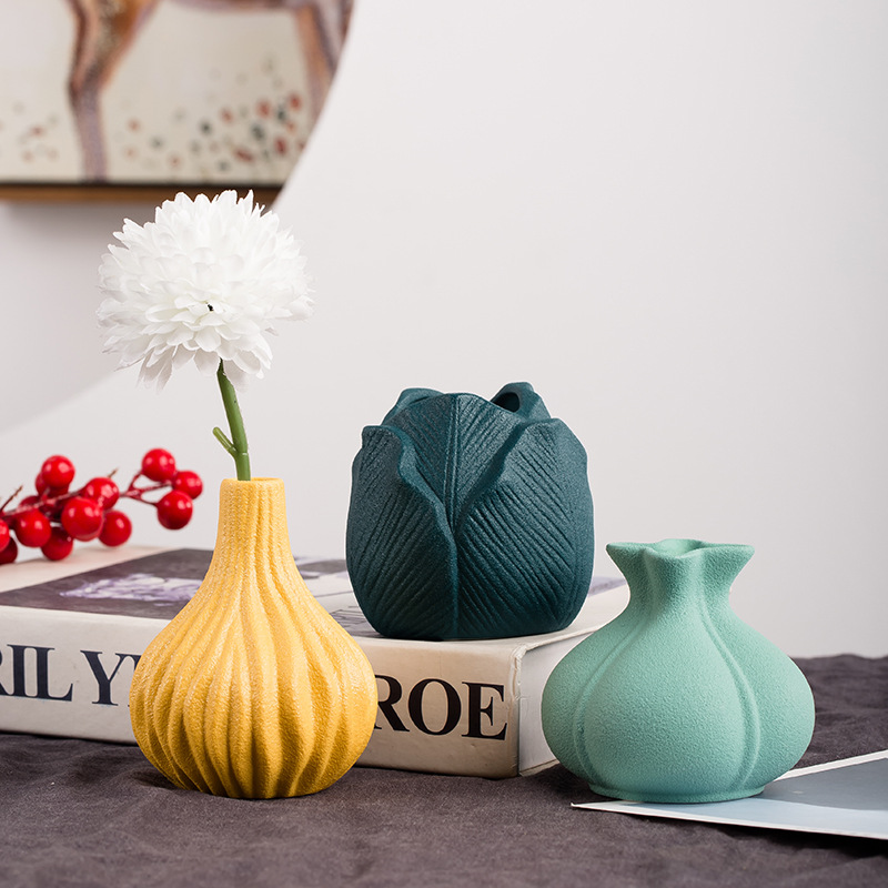 Vaso de cerámica nórdica decorativa sala de estar creativa simple gabinete de televisión mesa de comedor flores secas decoración lujosa
