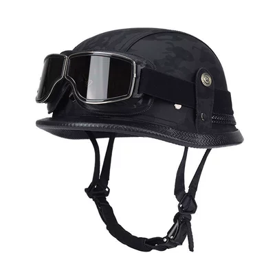 Safety Helmet Half Helmet for All – Motosiklet kaskı (dəbilqə) - black-camouflage-with-retro-mirror-m