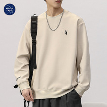 沐丘男装∣潮牌日系宽松圆领卫衣男美式高街大码套头刺绣长袖T恤