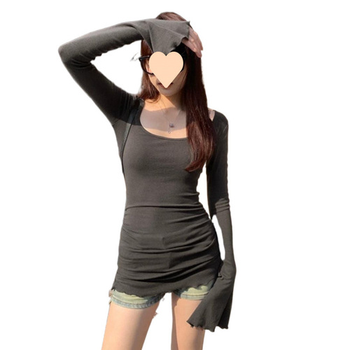 Women's Autumn and Winter High-End Stylish and Exquisite Warm Fleece Base Shirt with Collar and Puffed Sleeve