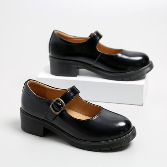 Meizu Power 2021 Spring New Small Leather Shoes Women's Uniform JK Round Toe Thick Heel British Academy Style Women's Shoes