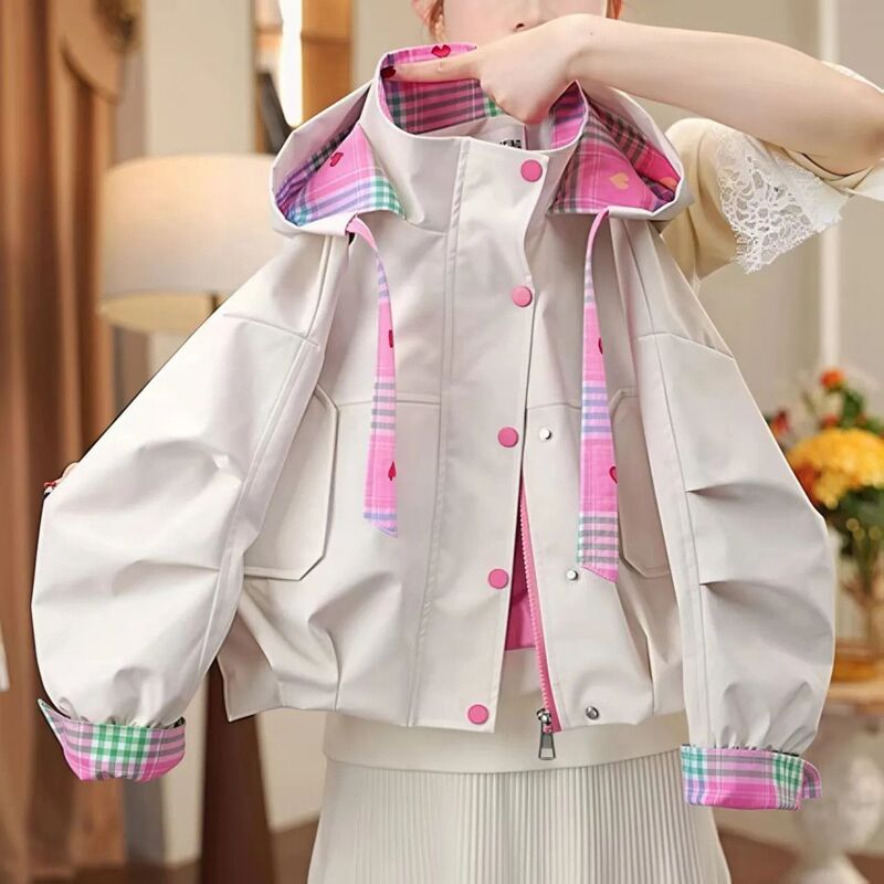 Spring 2026 New Style Girls' Jacket with Hood for Older Children, Stylish Jacket for Little Girls, Fashionable Children's Top for Spring and Autumn
