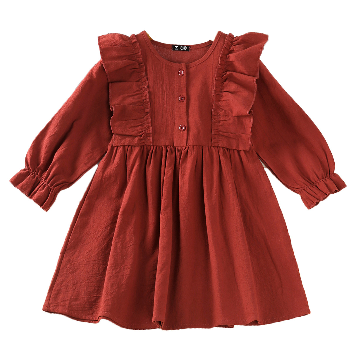 Vêtements pour enfants, nouvelle version coréenne, avec bord d'oreille en bois, robe de princesse à manches longues pour filles, printemps 2024_voghion.com