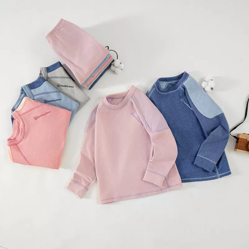 儿童秋衣秋裤秋冬德绒保暖内衣女童男童打底衫青少年拼接套装