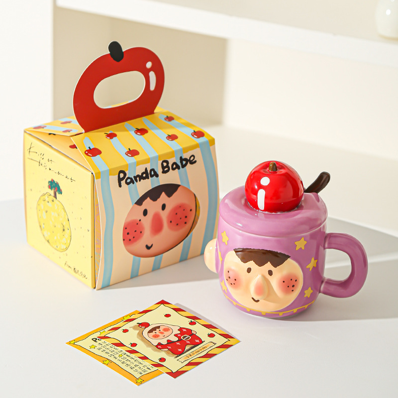 Tazas de cerámica creativas y extrañas, tazas con cubierta, tazas de agua caseras extrañas, tazas de desayuno de oficina para chicas