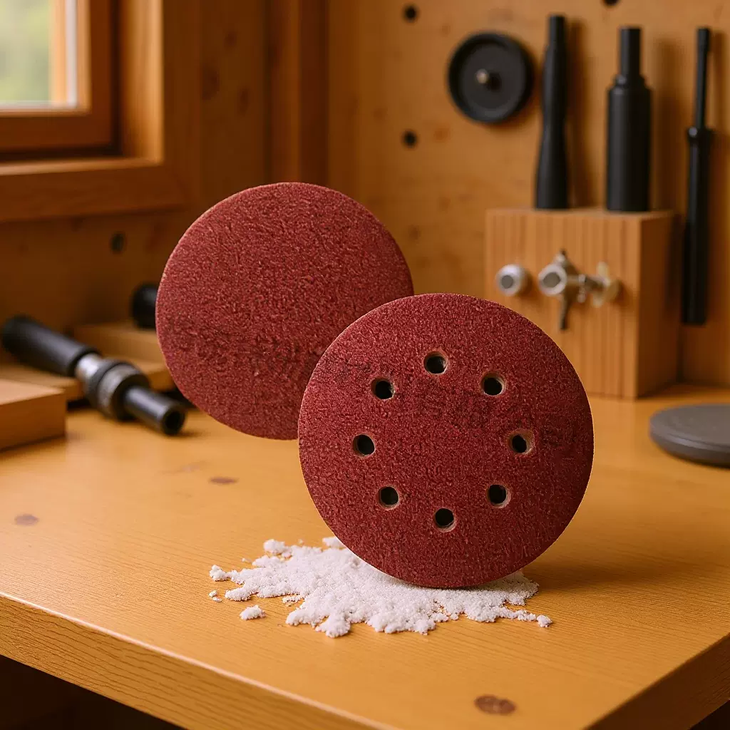5寸8孔背绒圆盘红砂纸机械自粘打磨家具木工抛光干磨砂纸片