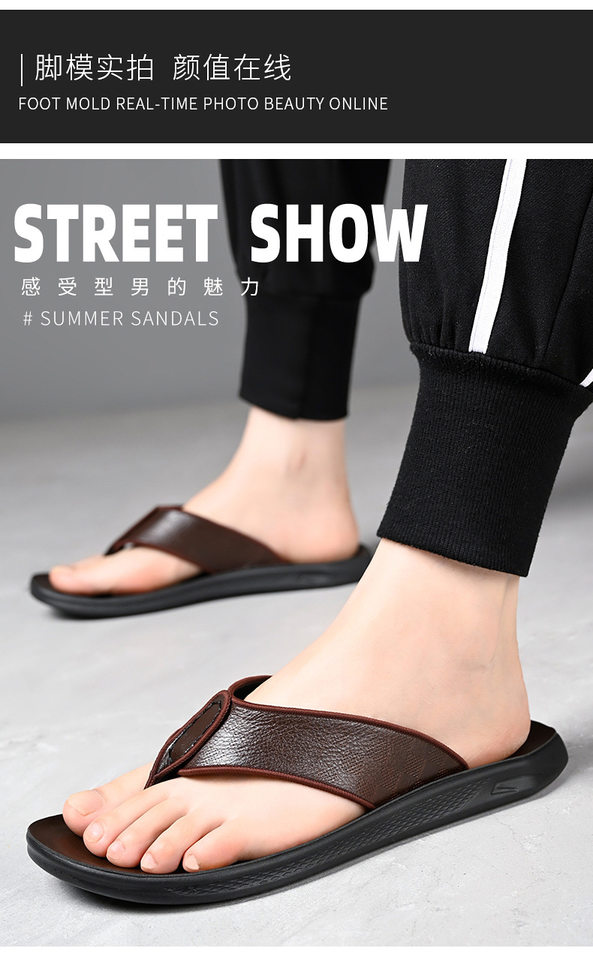 Dép xỏ ngón nam da bò lớp đầu chống trượt, phong cách casual đi ngoài trời — XQ2266 màu nâu, XQ2266 màu đen chi tiết 11