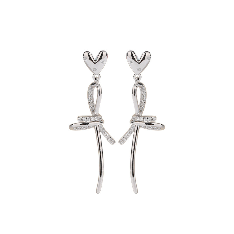 925 plata esterlina encantadora arco pendientes para las mujeres nicho diseño nuevos pendientes largos elegante joyería del oído de alto grado