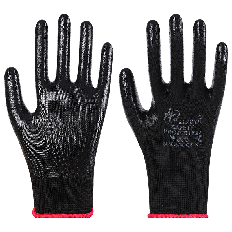 Xingyu N518 guantes de protección laboral de caucho nitrilo antideslizante y resistente al desgaste, reparación de automóviles resistente al aceite, guantes de protección laboral de nitrilo duradero