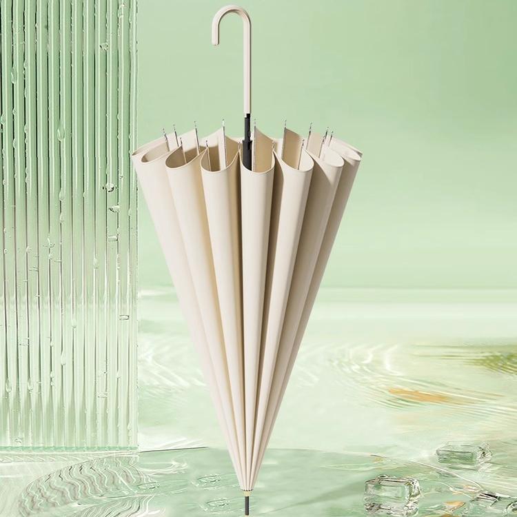 Free Shipping In-Stock Fiber Wind-Resistant Long-Handle Umbrella with Waterproof Cover, 16-Rib Hook Umbrella, Sun Protection and Sunshade
