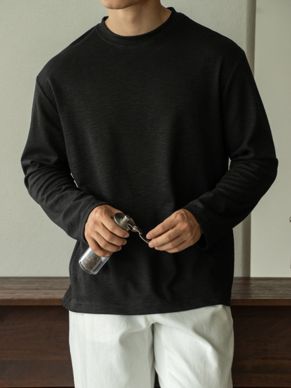 老钱风棉混纺舒适圆领针织衫男士2025秋冬季质感休闲新款长袖T恤|undefined