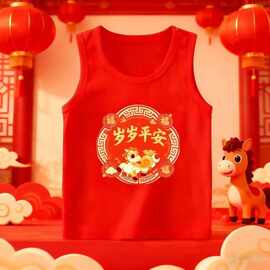 儿童红色纯棉背心内外穿男童女童马年秋冬季喜庆新年宝宝过年红衣