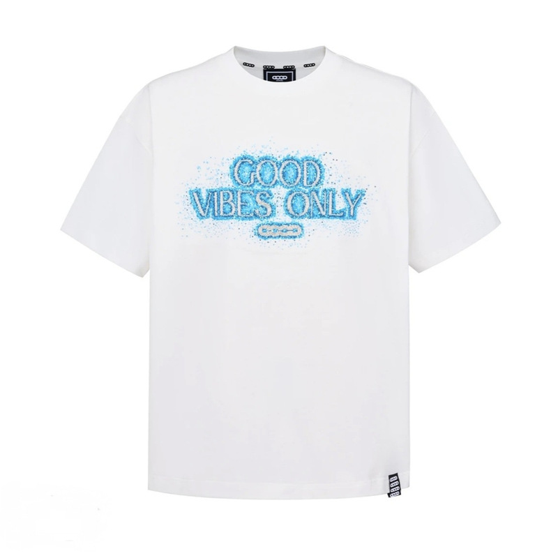 Goodbrand2026S Blue Galaxy Tube Bead Embroidery Slogan Short-Sleeve American-Style Heavyweight Pure Cotton Top, Same Style as Lao Bai Goodbrand2026S Blue Galaxy Tube Bead Embroidery Slogan Short-Sleeve American-Style Heavyweight Pure Cotton Top, Same Style as Lao Bai