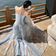 French Vintage Lace Stitching Fishtail Sling dress Summer Waist Backless Holiday Fairy Long Skirt