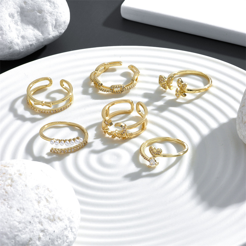 Fashion Geometric Copper Open Ring Inlaid Zircon Zircon Copper Rings