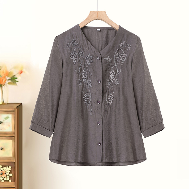 Dropshipping Mom's Summer Dress, Fashionable Three-Quarter Sleeve Top, Middle-Aged Women's Clothing, Middle-Aged and Elderly Summer Casual Fashionable Shirt