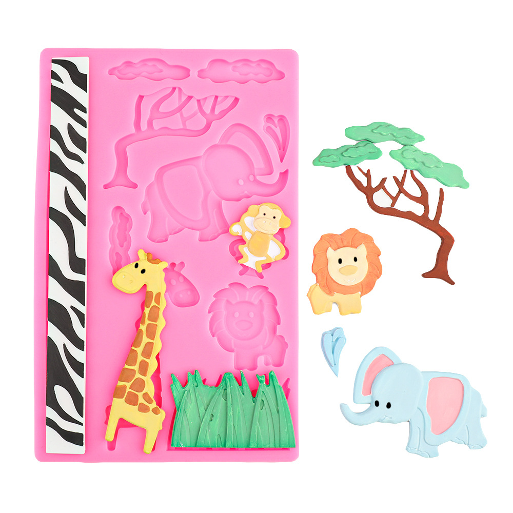 Dibujos animados león jirafa africano animal molde de silicona bricolaje mono elefante pastel de fondant chocolate para hornear