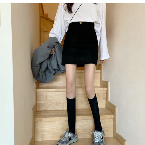 Simple and Versatile Autumn/Winter High-Waisted Slimming Corduroy Skirt for Girls and Women, Stylish A-Skirt