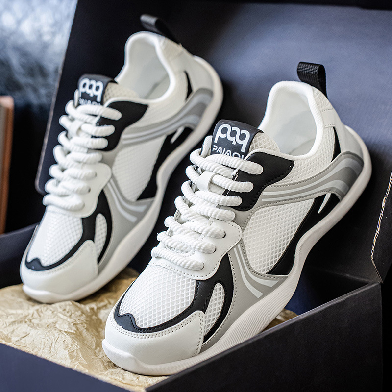 Zapatos de hombre de malla ligera y versátil, estilo de moda, sensación de alta gama, lujo ligero, primavera nuevo estilo con cordones, modelo de red de red de corte bajo 2025