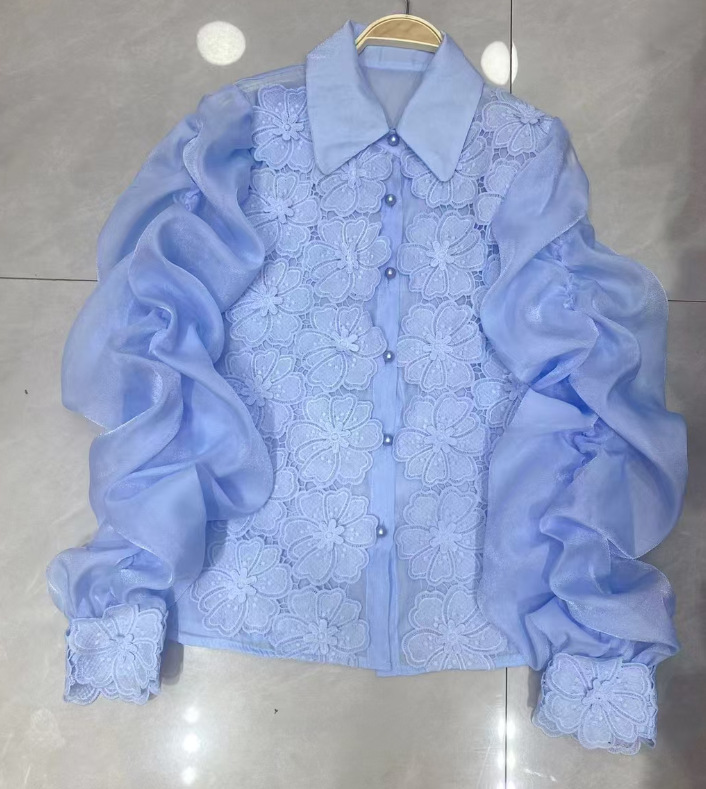 Women's Clothing Light Luxury Temperament Lapel Flower Slim Top Design Niche Single Breasted Shirt_voghion.com