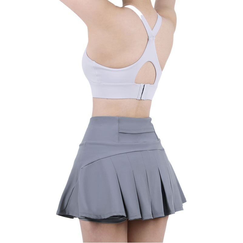 Nueva falda de tenis de Yoga de cintura alta de las mujeres que adelgaza la falda de entrenamiento deportivo falso de dos piezas anti-Exposición de media longitud Falda plisada Pantalones