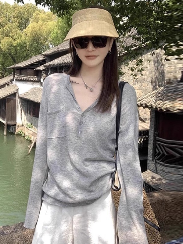 巨好看的防晒衣罩衫女薄款夏季新款穿搭宽松外穿灰色长袖t恤上衣|undefined