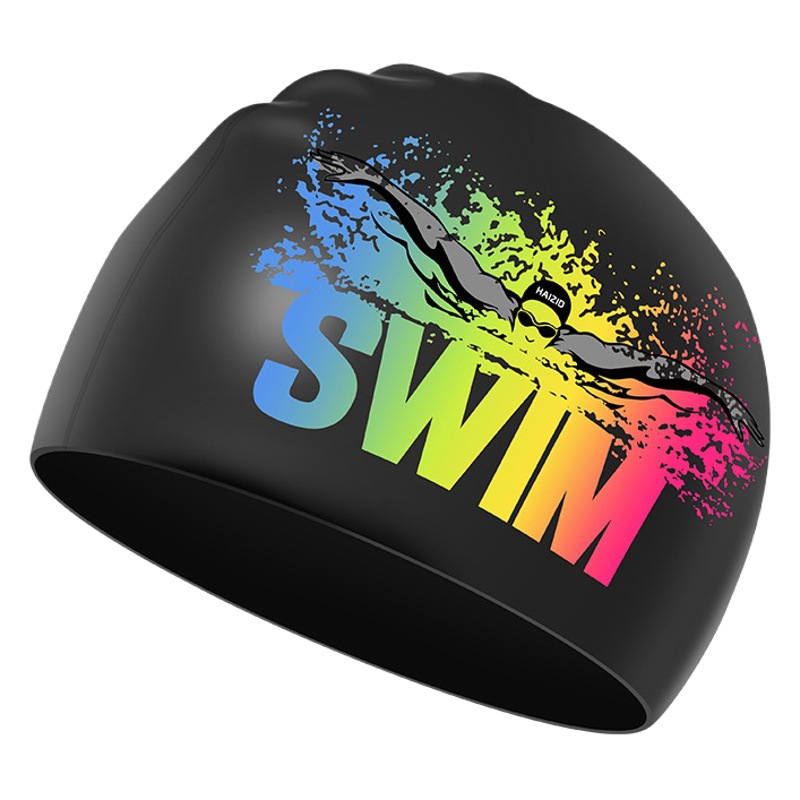 Gorro de natación de silicona para hombres y mujeres adultos gorra de natación profesional impermeable para mujeres de pelo largo sin apretar gorra de natación de protección auditiva impresa al por mayor