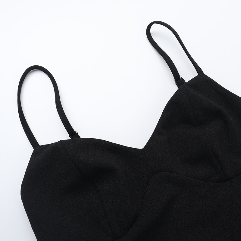 Robe élégante à bretelles et col en V pour femme – Taille haute, coupe moulante, couleur unie estivale (noir/rose, S-L)_voghion.com