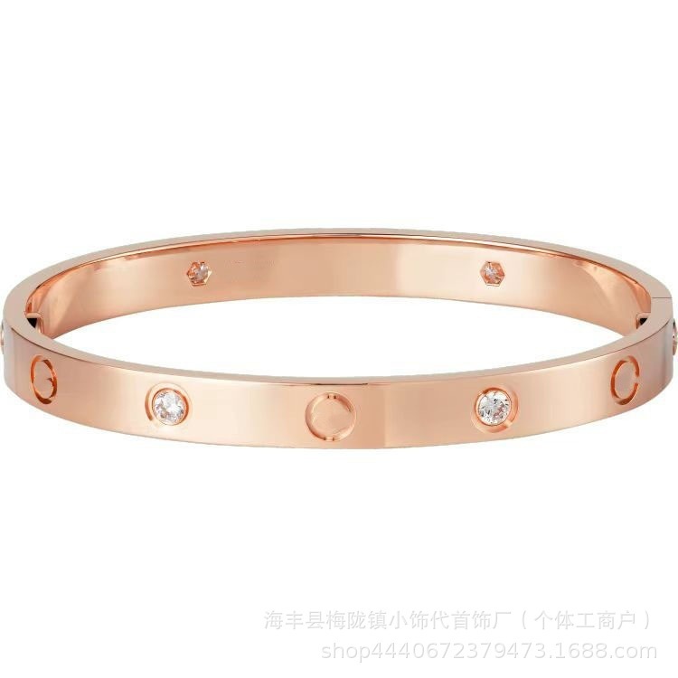 卡家螺丝款四钻十钻满钻手镯女款情侣手环宽版V金不掉色手饰|undefined