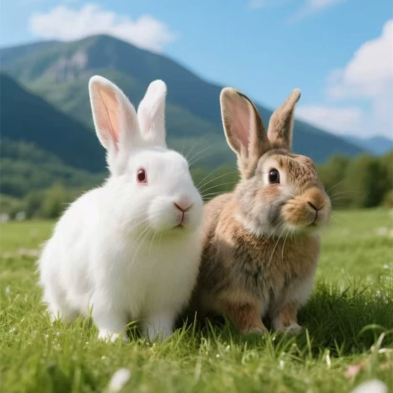 Пара живых самцов и самок белых кроликов, кроликов на месяц, домашних кроликов, живого кроличьего мяса, кроличьих детенышей, гигантских взрослых кроличьих детенышей.