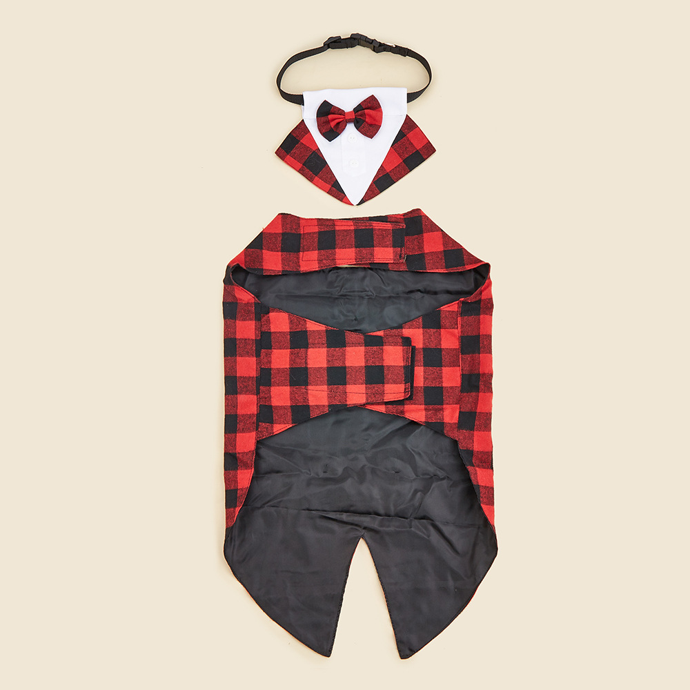 TANPOPO nuevos productos transfronterizos ropa para mascotas bufanda roja y negra a cuadros para mascotas ropa de Navidad para mascotas esmoquin