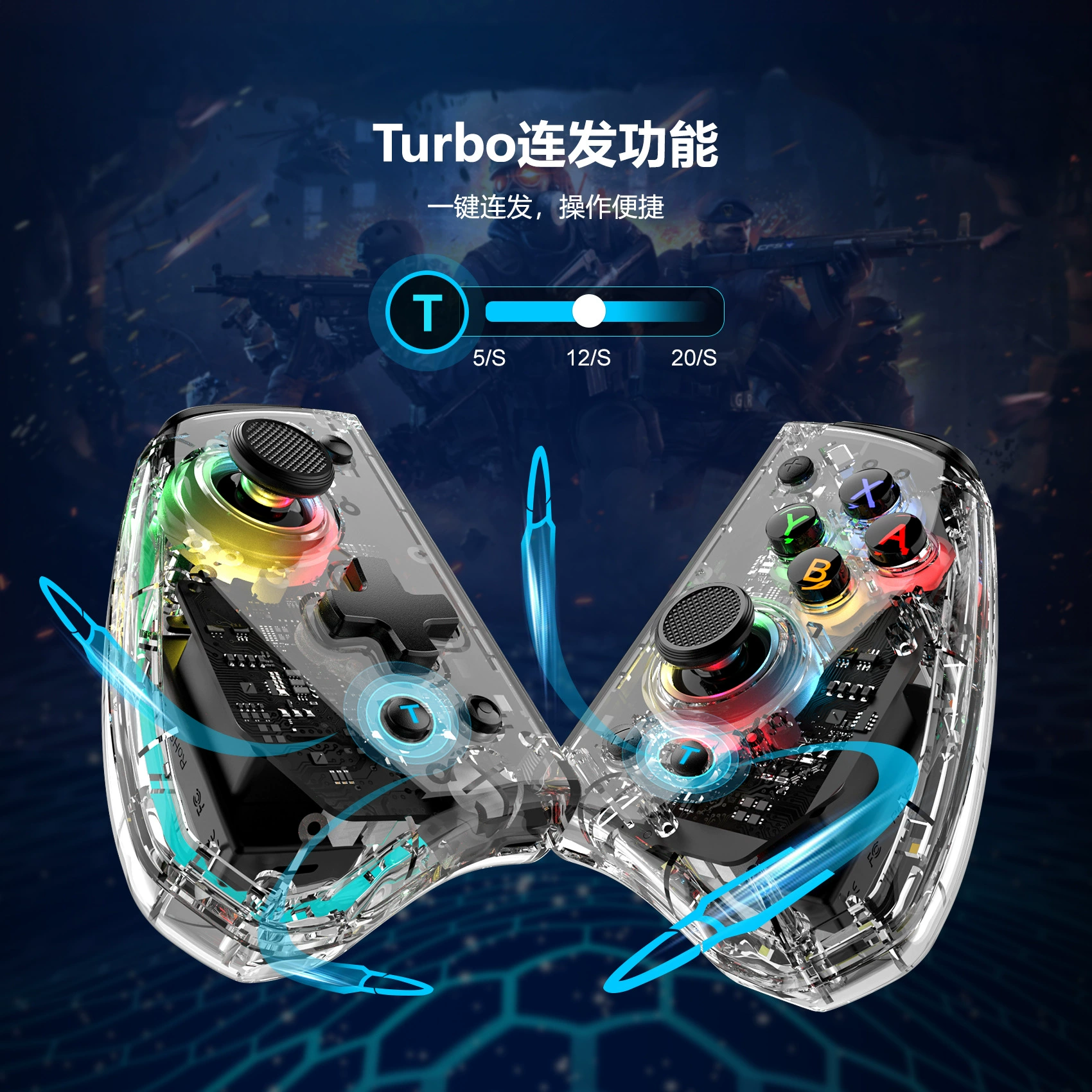 Переключатель LinYuvo Joy-Con Bluetooth рукоять цветной RGB свет с макрофункцией левая и правая прозрачное корпус ощущение