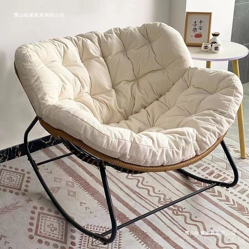 Foreign Trade Supply Dropshipping Labeling Rocking Chair Lazy Sofa Double Rattan Small Apartment Fabric Balcony Simple Rocking Chair