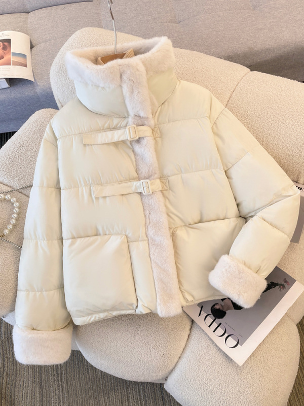 ヨーロッパのファッショナブルなショートスタンドカラーローエッジスプライシングコットンコート女性用2025冬のファッショナブルな暖かいコットンコートとジャケット|undefined