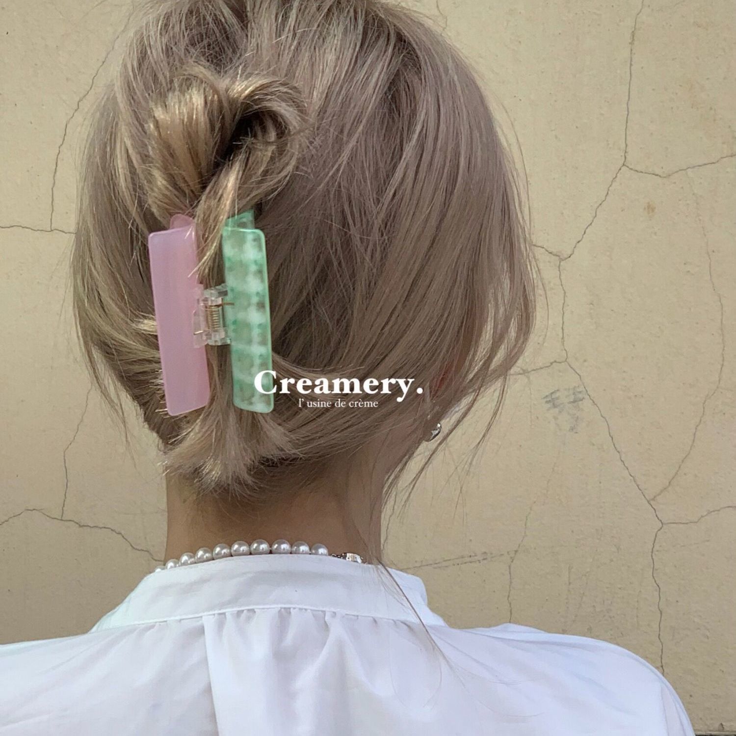 Creamery| 春夏氛圍 超美的粉綠拼色方形發抓 意外挺好抓
