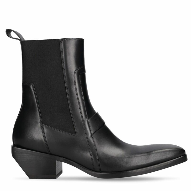 Black Square-Toe Boots for Men, Chunky Heel, Height-Increasing Chelsea Boots, Elastic Slip-On Ankle Boots, Short Ro Dark Cool Leather Boots