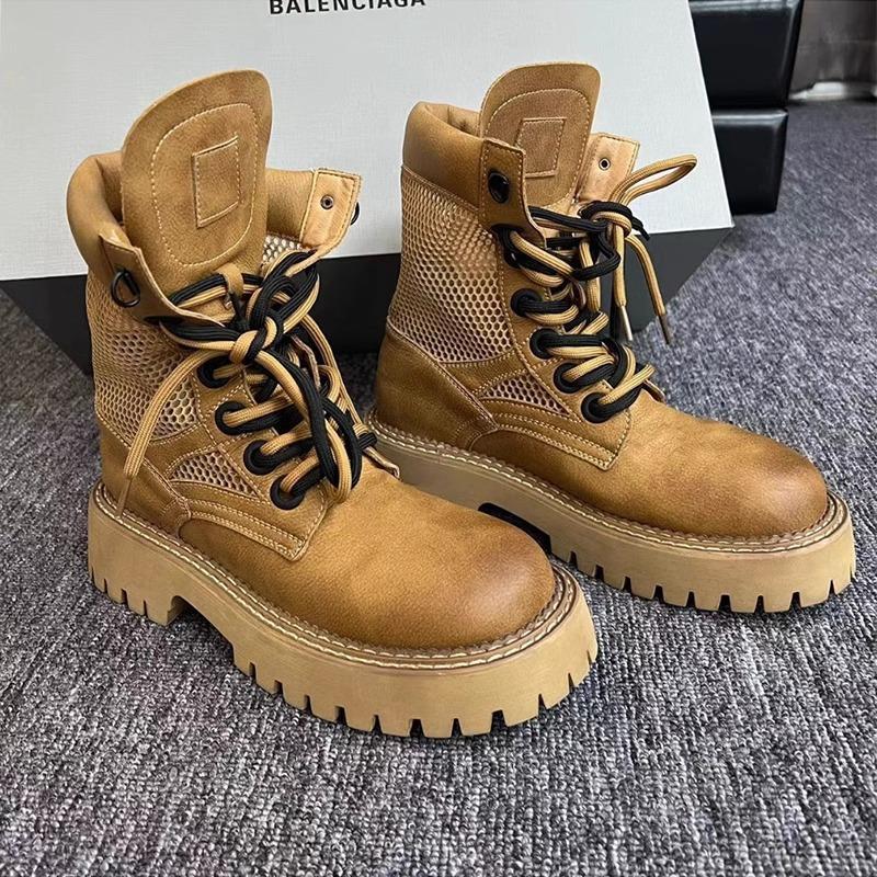 Genuine leather rhubarb boots for women 2024 autumn new mesh boots casual Martin boots for women breathable_vogarts.com