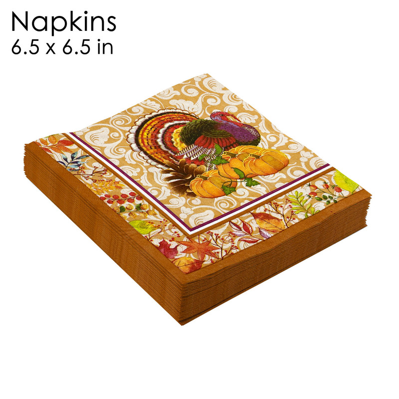 JW Spot Turkey Thanksgiving Pumpkin Maple Leaf Pumpkin Element Brown Edge Turkey Full Printed Napkin
