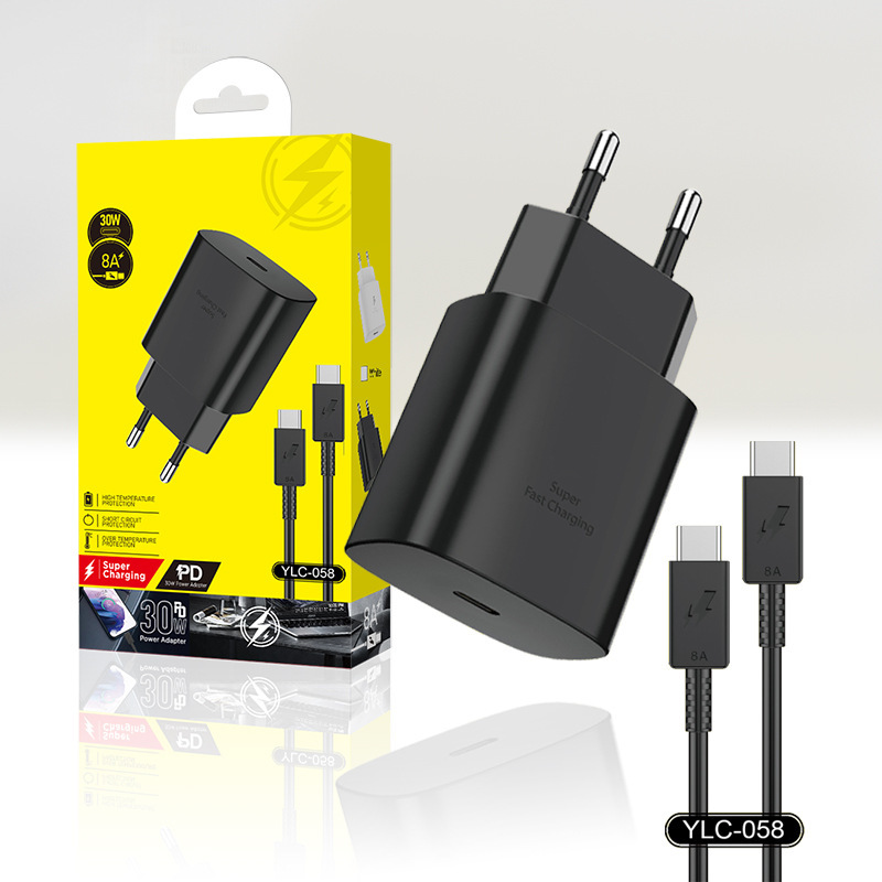 30W Fast Charger Pd USB Type-C Power Adapter Suitable for Samsung Mobile Phone Charging with Cable