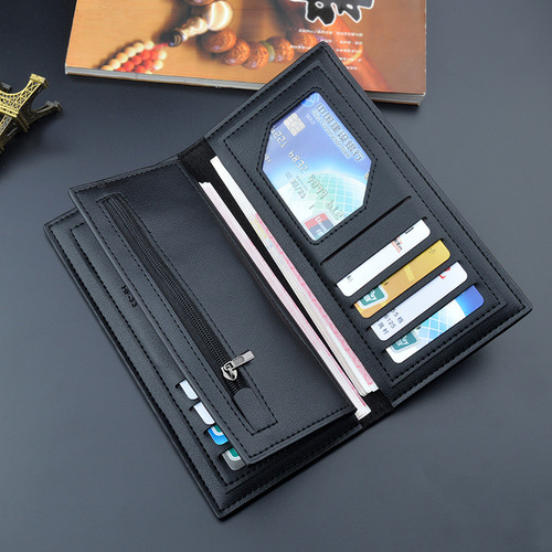 New Men's Wallet Men's Long Handle Money Clip Vertical Youth Leather Wallet Multi-Card Slot Large Capacity Fashion Suit Bag