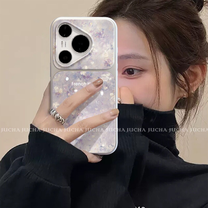 Suitable for Huawei Pura70 Phone Case, High-End Niche Style for Women, P80 Pro+ New Model, Full Edge Coverage, Purple Oil Painting Floral Design