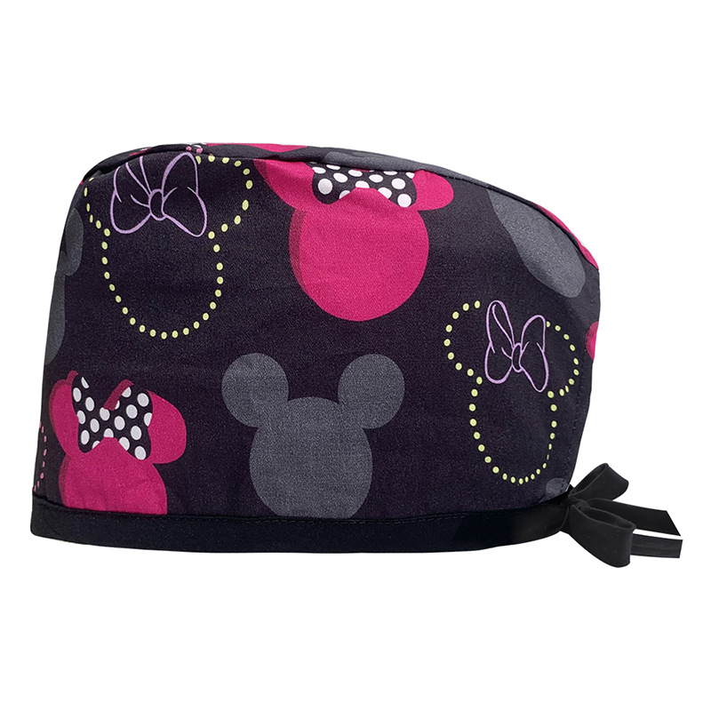 Amazon suministro de algodón puro impresión quirúrgica tapa femenina correa ajustable enfermera tapa médico dental oral fregar tapa