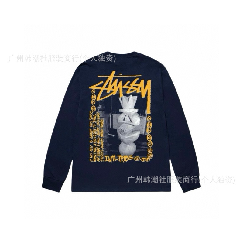 25S跨境斯图西长袖印花t恤美式潮牌STUSSY圆筒布休闲宽松男女同款|undefined