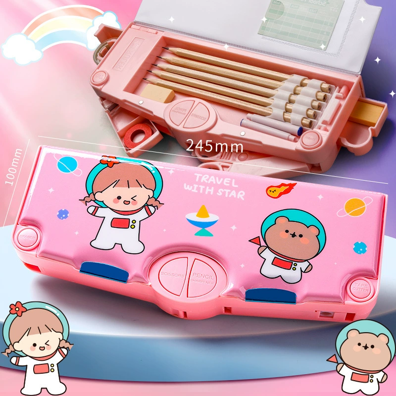 Cute pencil case for kindergarten for students, universal sharpener, ruler, scissors, internet celebrity