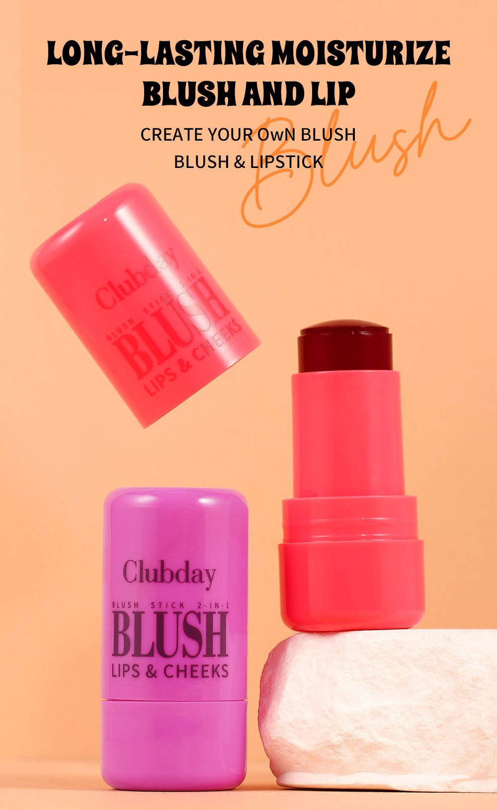 Clubday Multi-color Jelly Blush Stick, Q-bouncy fruit-flavored lip Dye stick, natural contouring lip gloss stick for both lips and cheeks details Picture