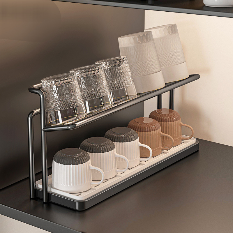 Porta tazas, bandeja de drenaje de doble capa, mesa de comedor de cocina, taza de vidrio, taza de té, taza de café, almacenamiento